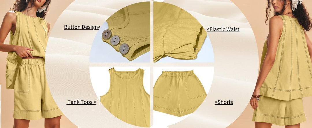 Summer round neck sleeveless vest and drawstring shorts set