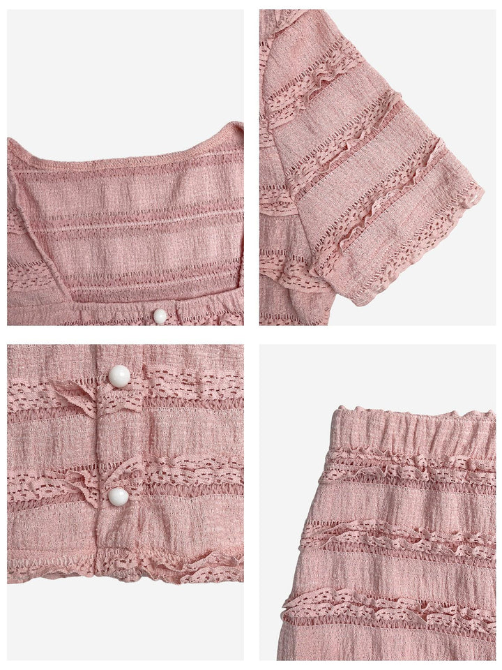 Square Neck Ruffled Textured Crop Top &amp;amp; Tiered Maxi Skirt Two-Piece Set