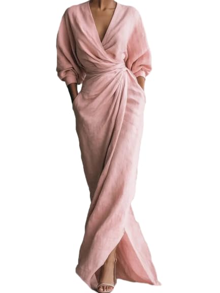 Pink Linen Wrap Maxi Dress
