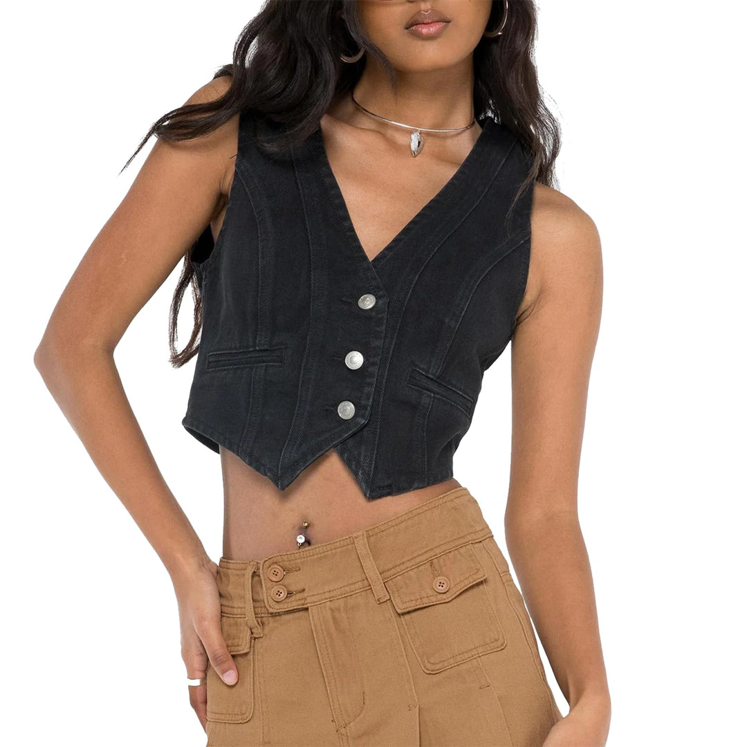 Light Wash Denim Cropped Vest