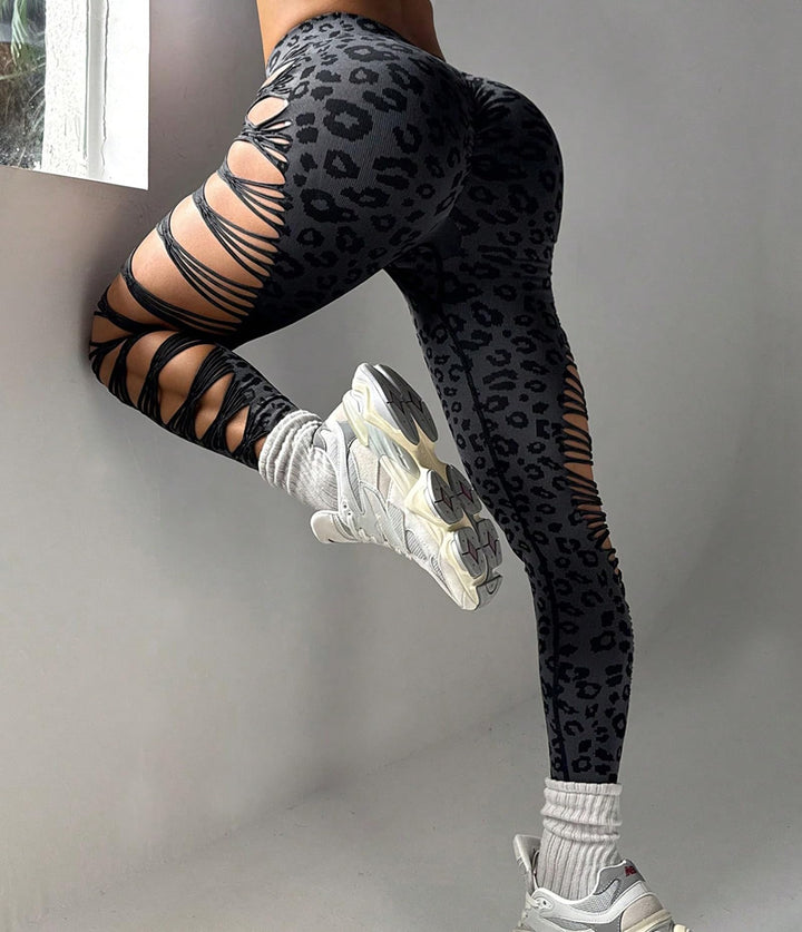 Leopard Print Crisscross Cutout Leggings