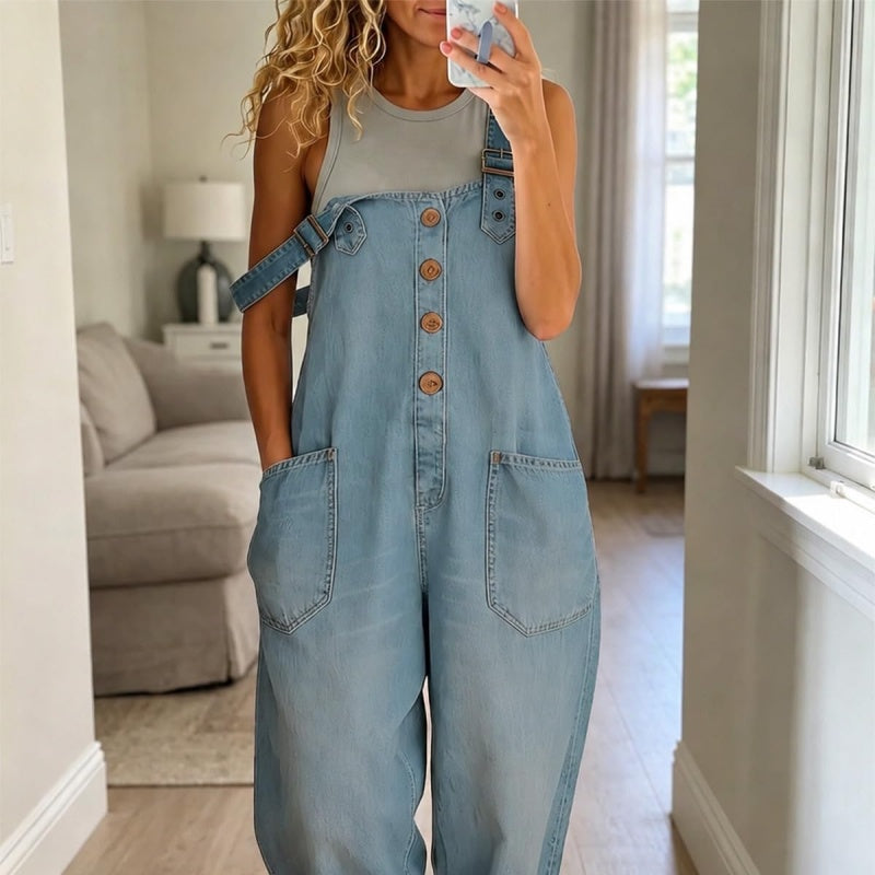 Button-Front Denim Overalls