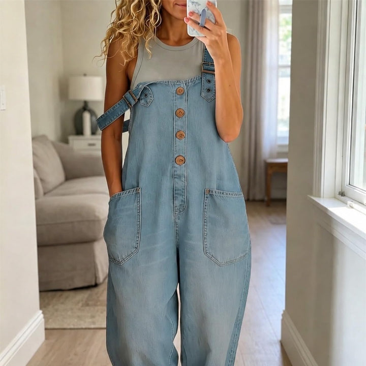 Button-Front Denim Overalls