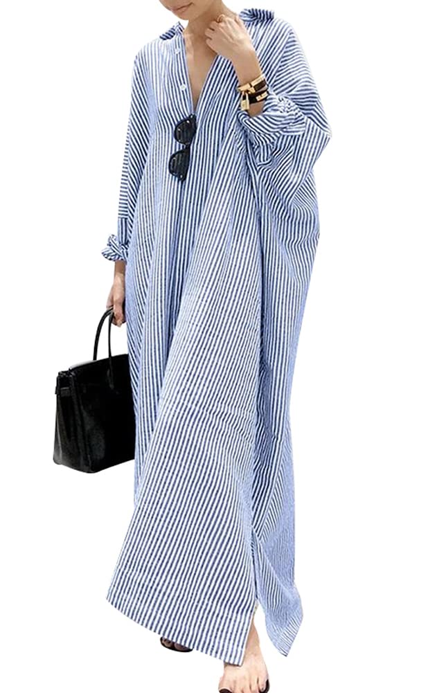 Striped Cotton Maxi Shirt Dress