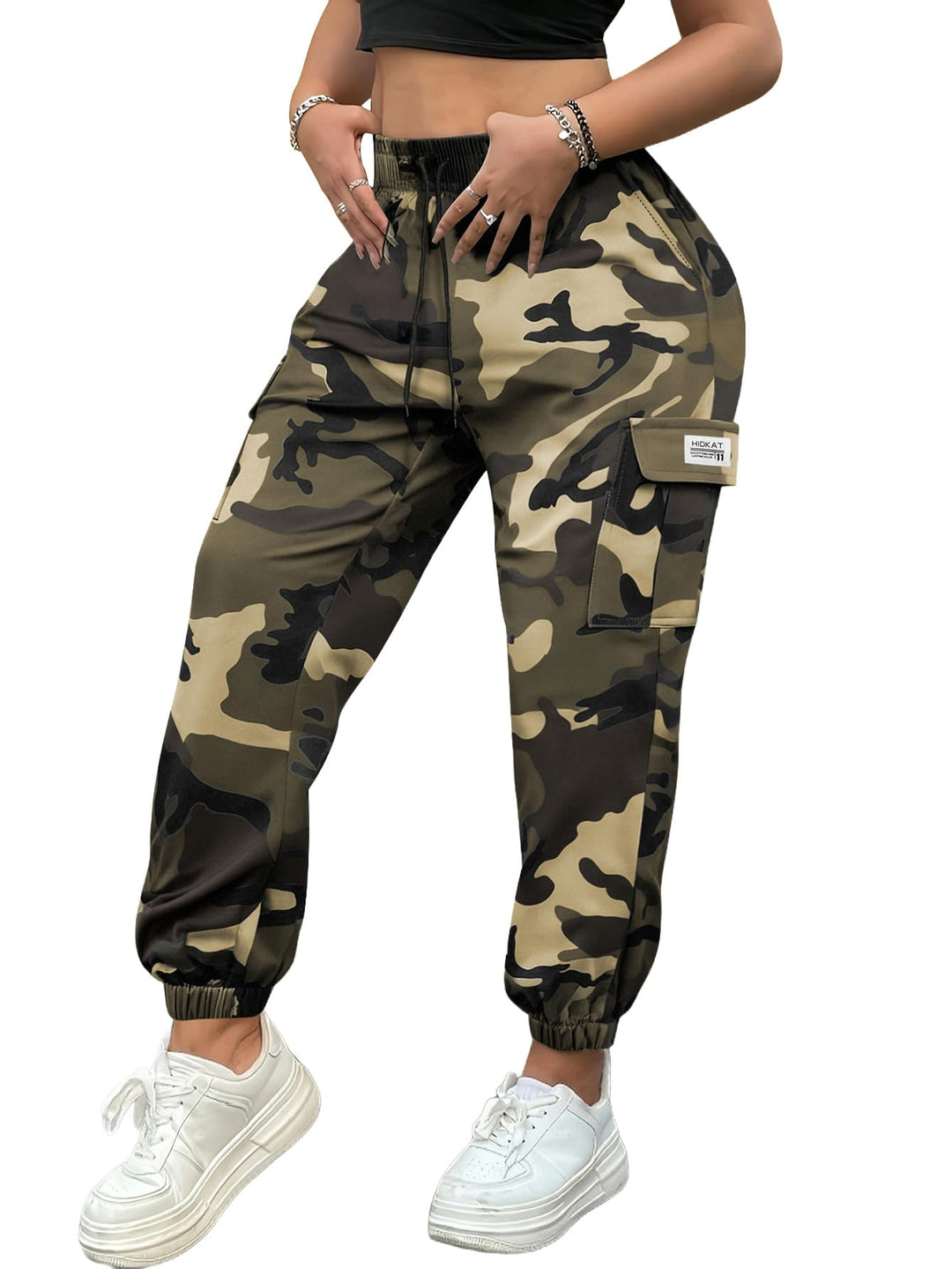Camouflage Print Elastic Waist Cargo Jogger Pants