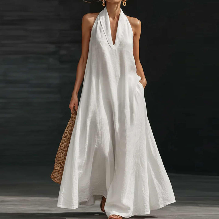 Halter Neck Linen-Blend Maxi Dress