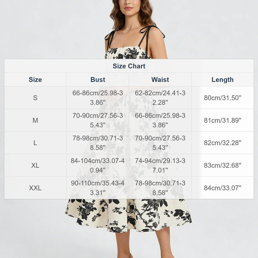 Black Floral Tie-Strap Midi A-Line Dress