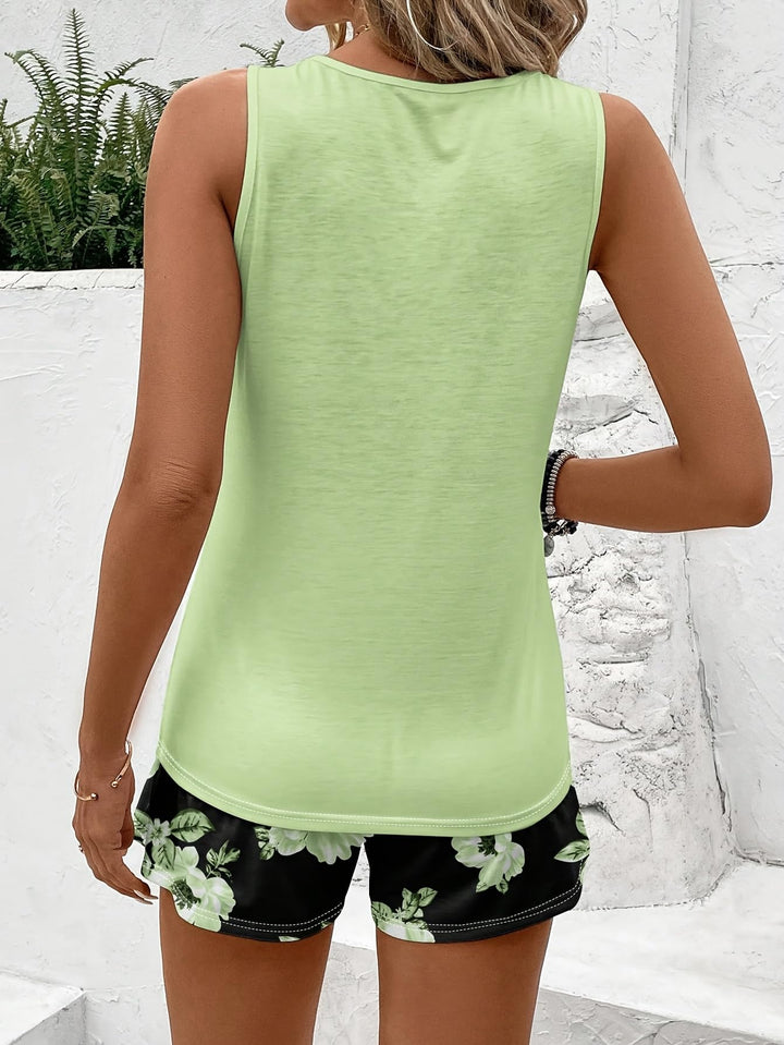 Sleeveless Tank &amp;amp; Floral Shorts Two-Piece Set