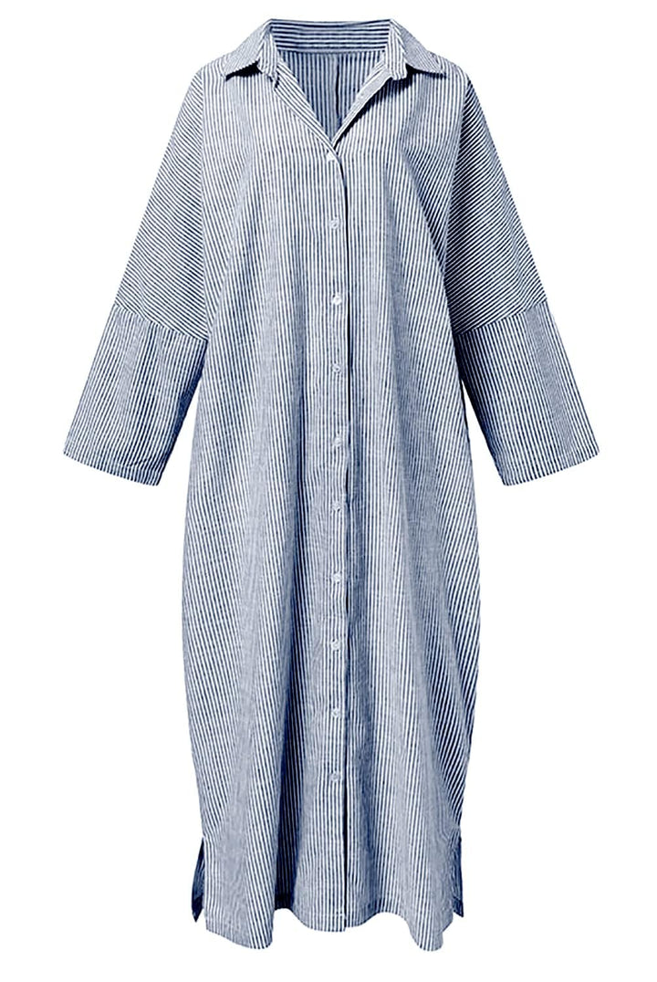 Striped Cotton Maxi Shirt Dress