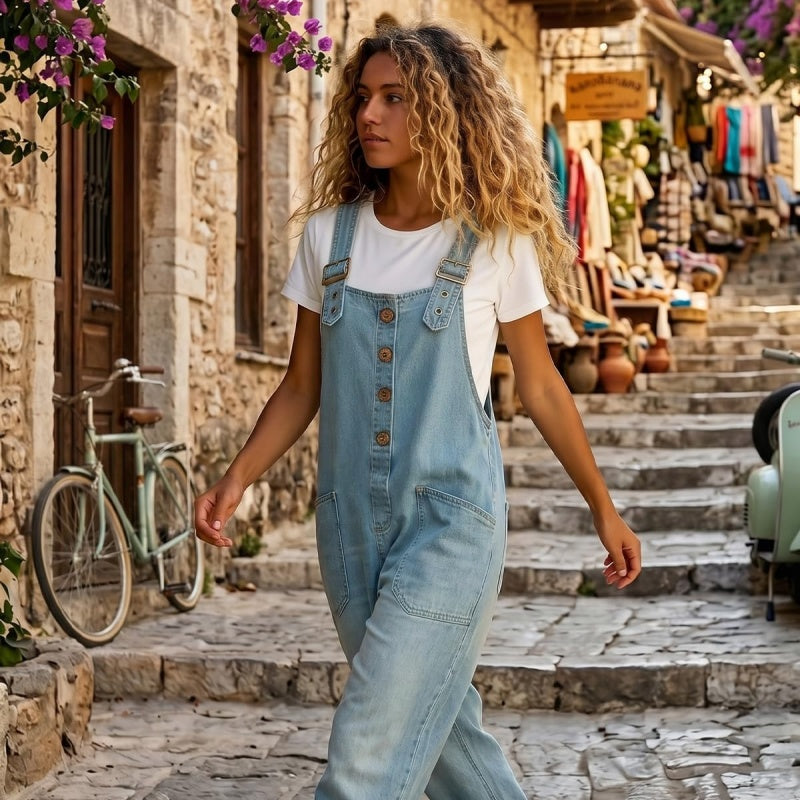 Button-Front Denim Overalls