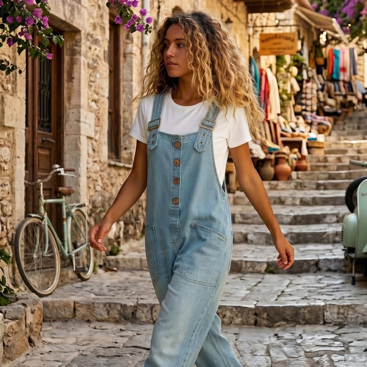 Button-Front Denim Overalls