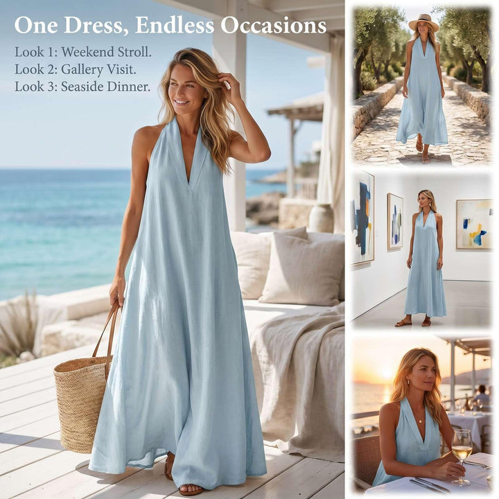 Halter Neck Linen-Blend Maxi Dress