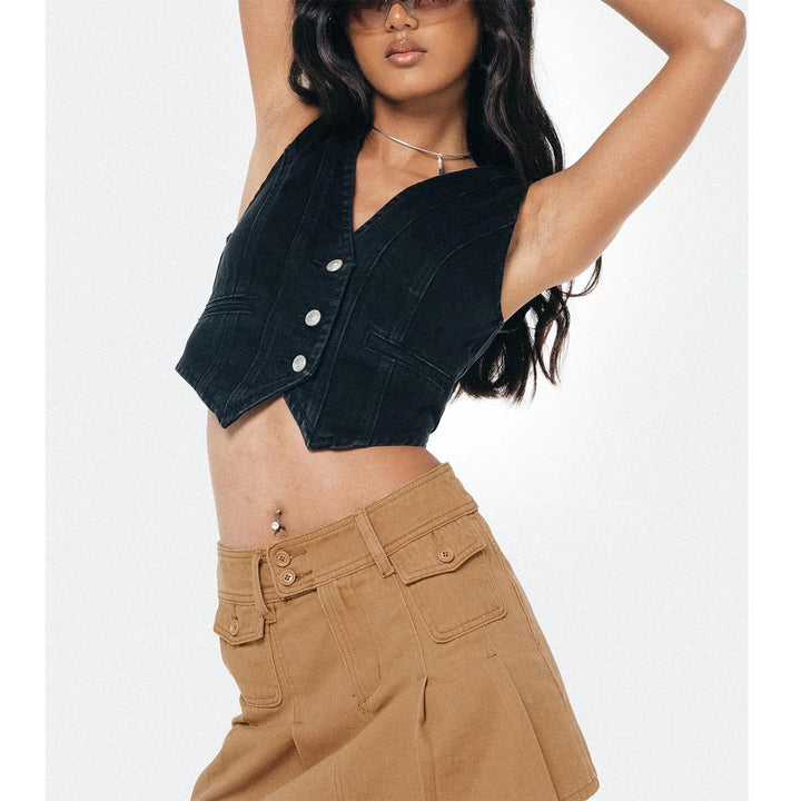 Light Wash Denim Cropped Vest