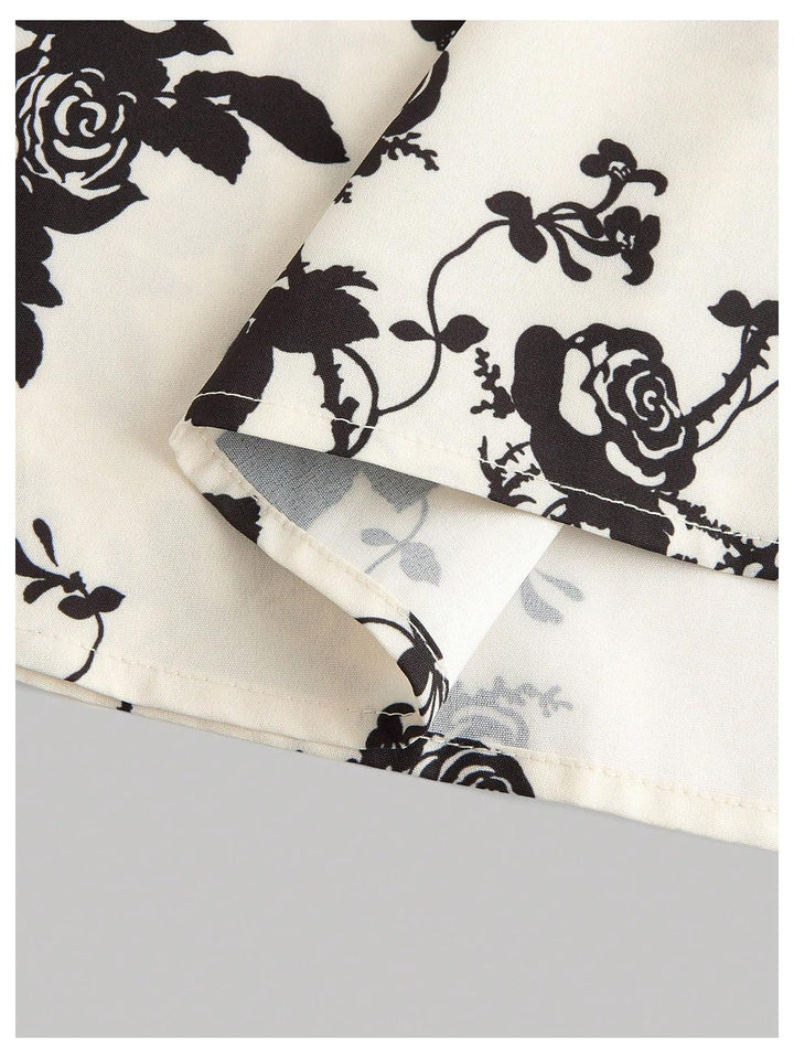 Black Floral Tie-Strap Midi A-Line Dress