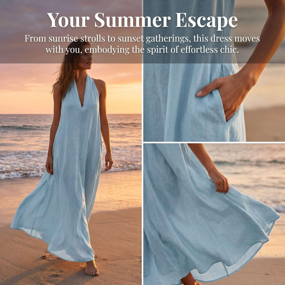 Halter Neck Linen-Blend Maxi Dress