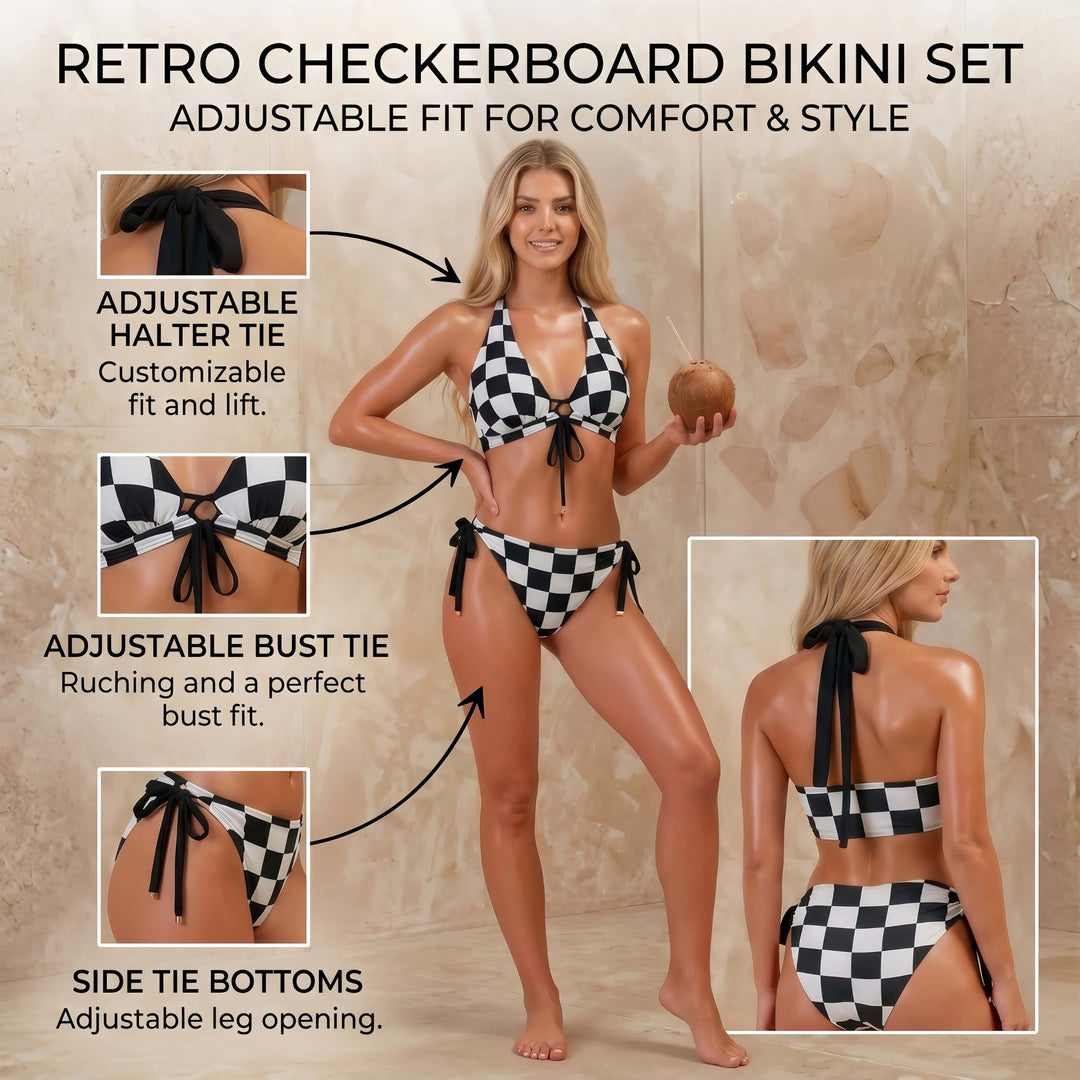 Checkered Halter Bikini Set