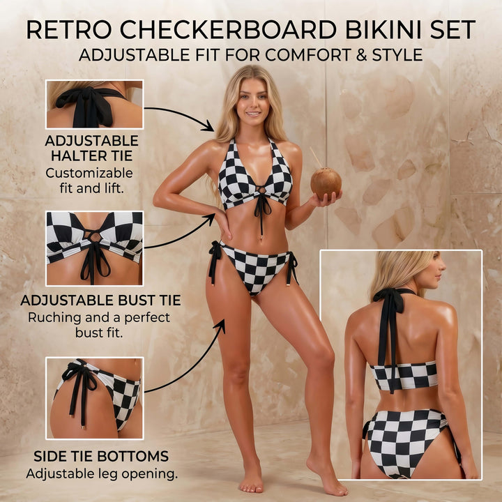 Checkered Halter Bikini Set