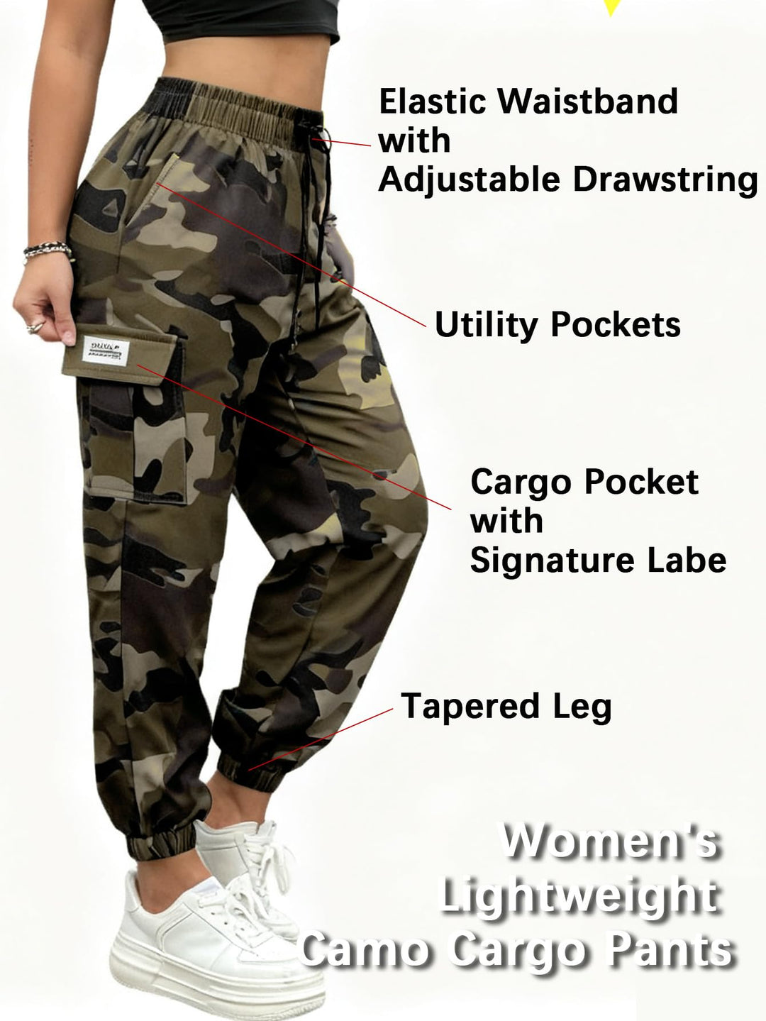 Camouflage Print Elastic Waist Cargo Jogger Pants