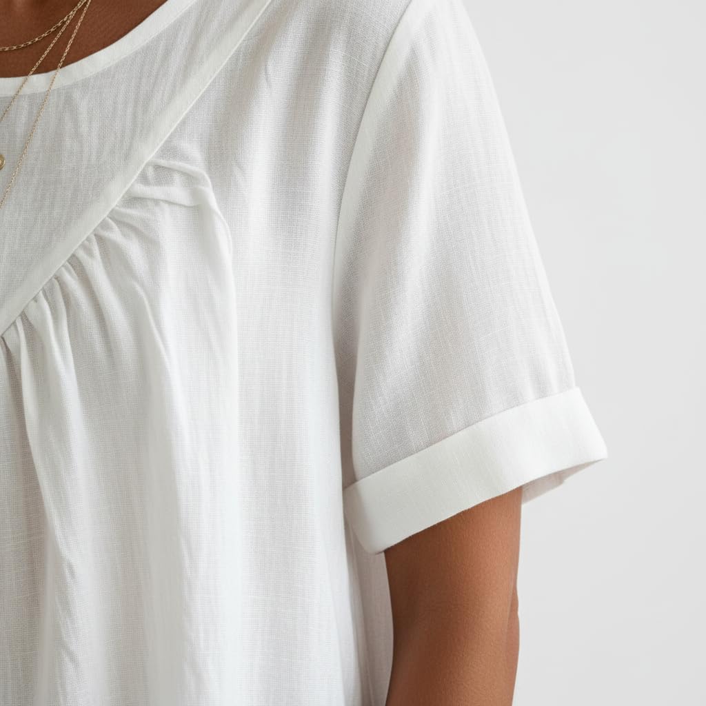 White Linen-Blend Gathered Peplum Top