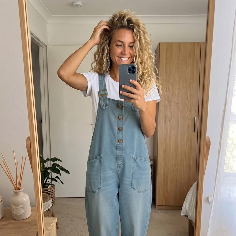 Button-Front Denim Overalls