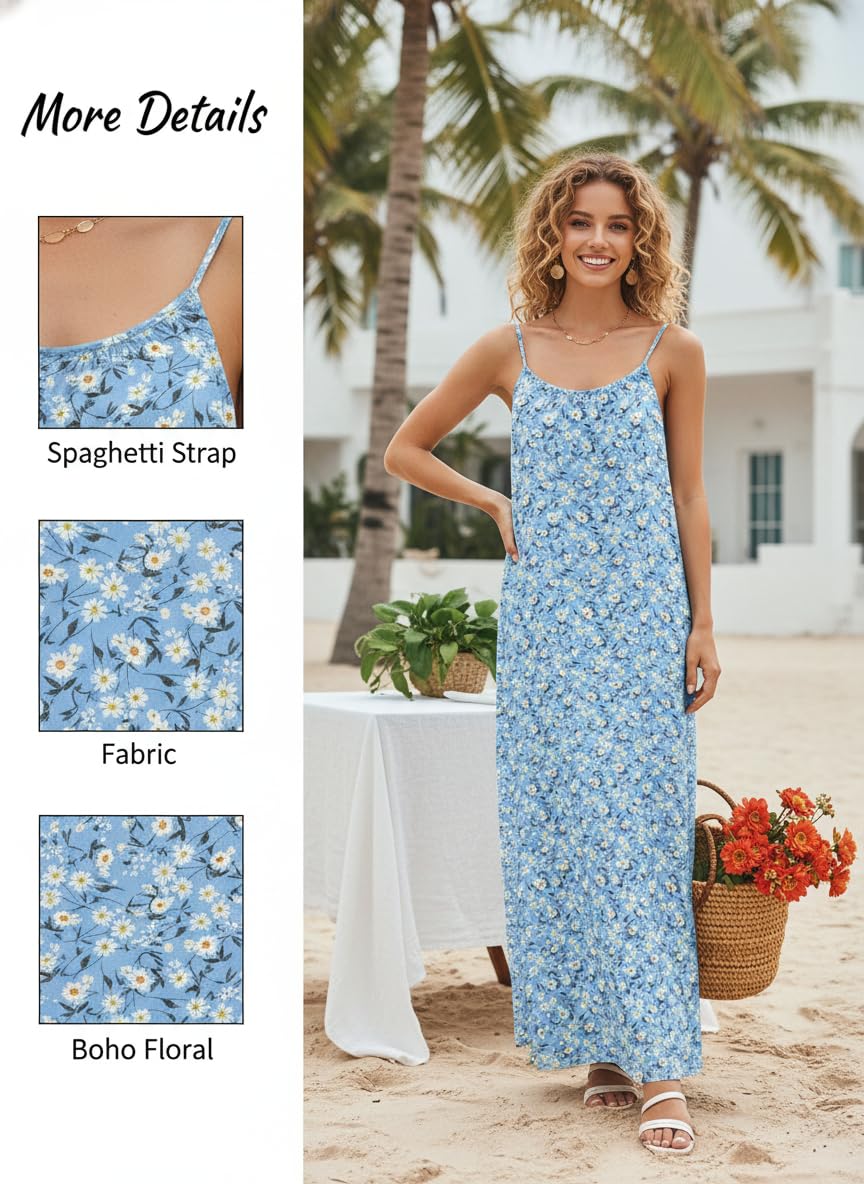 Leaf Print Spaghetti Strap Maxi Dress