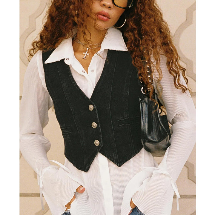 Light Wash Denim Cropped Vest