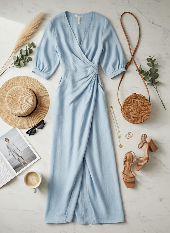 Pink Linen Wrap Maxi Dress
