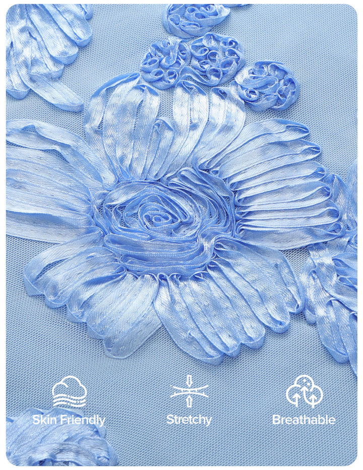 Light Blue Floral Strapless Midi Dress