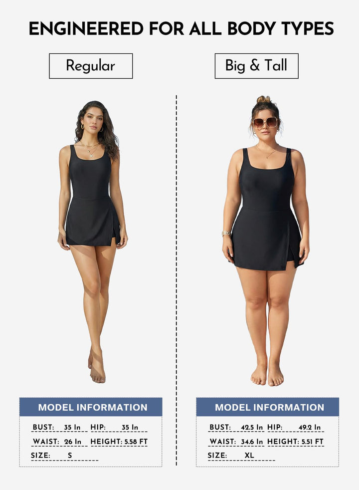 One-Piece Swim Dress with Shorts Liner