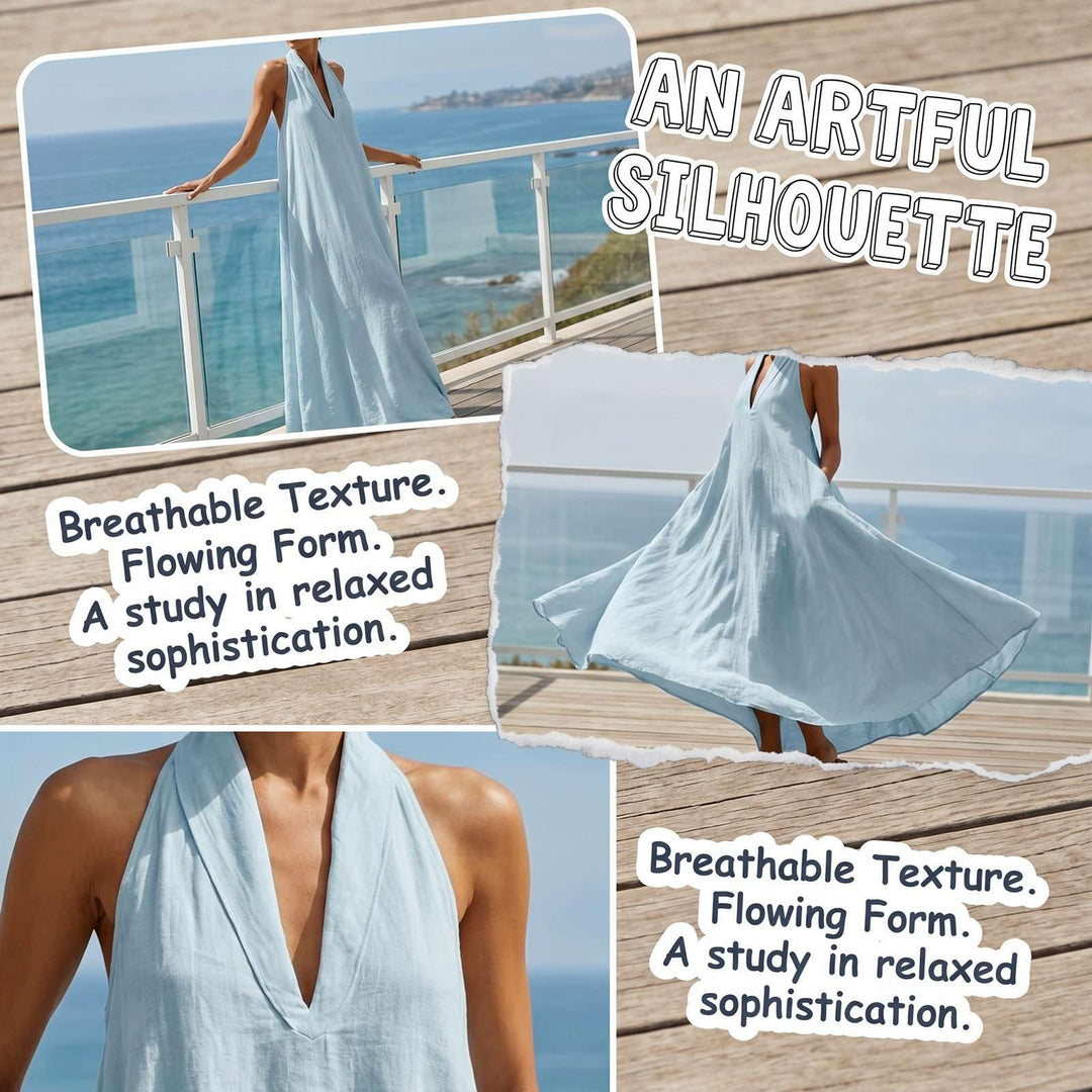 Halter Neck Linen-Blend Maxi Dress