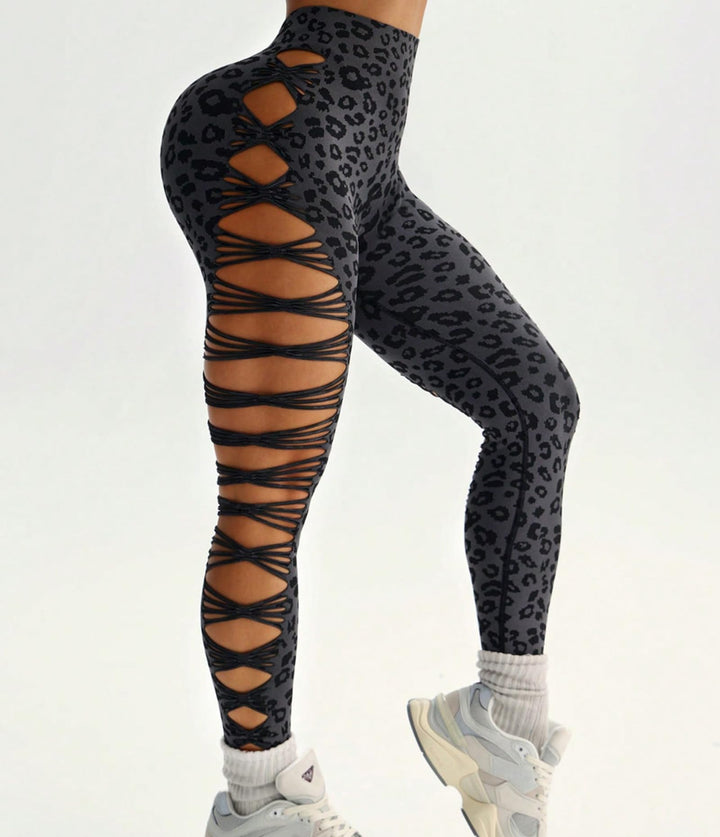 Leopard Print Crisscross Cutout Leggings