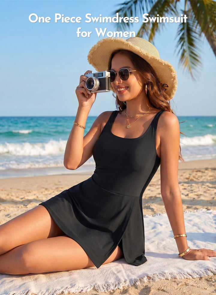 One-Piece Swim Dress with Shorts Liner