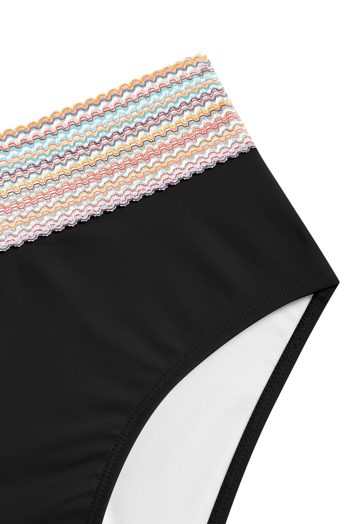 Rainbow Wavy Trim High-Waisted Bikini Set