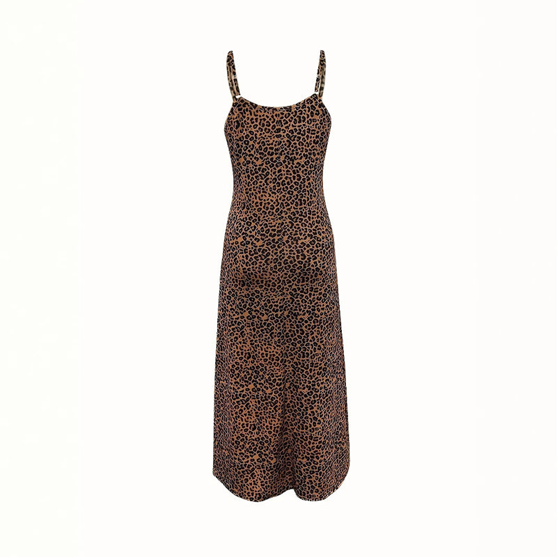 Leopard Butterfly Print Spaghetti Strap V Neck Maxi Dress