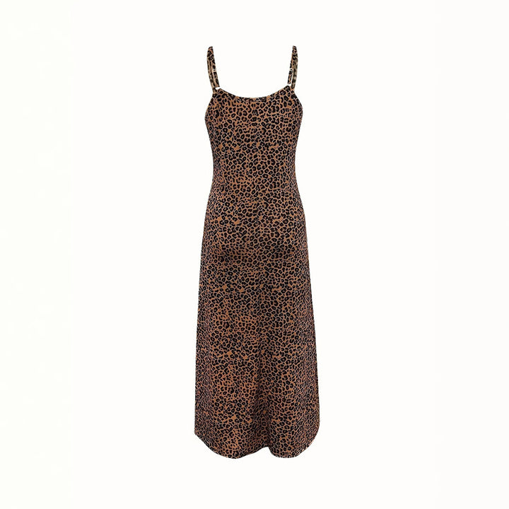 Leopard Butterfly Print Spaghetti Strap V Neck Maxi Dress