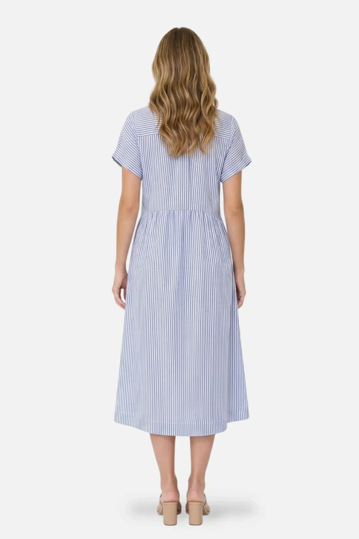 Striped Button-Down Midi Shirt Dress