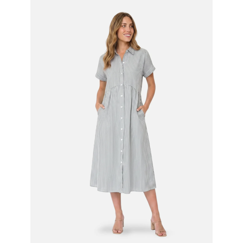 Striped Button-Down Midi Shirt Dress