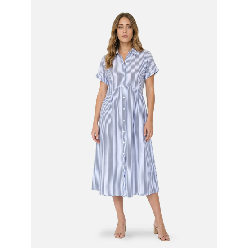 Striped Button-Down Midi Shirt Dress