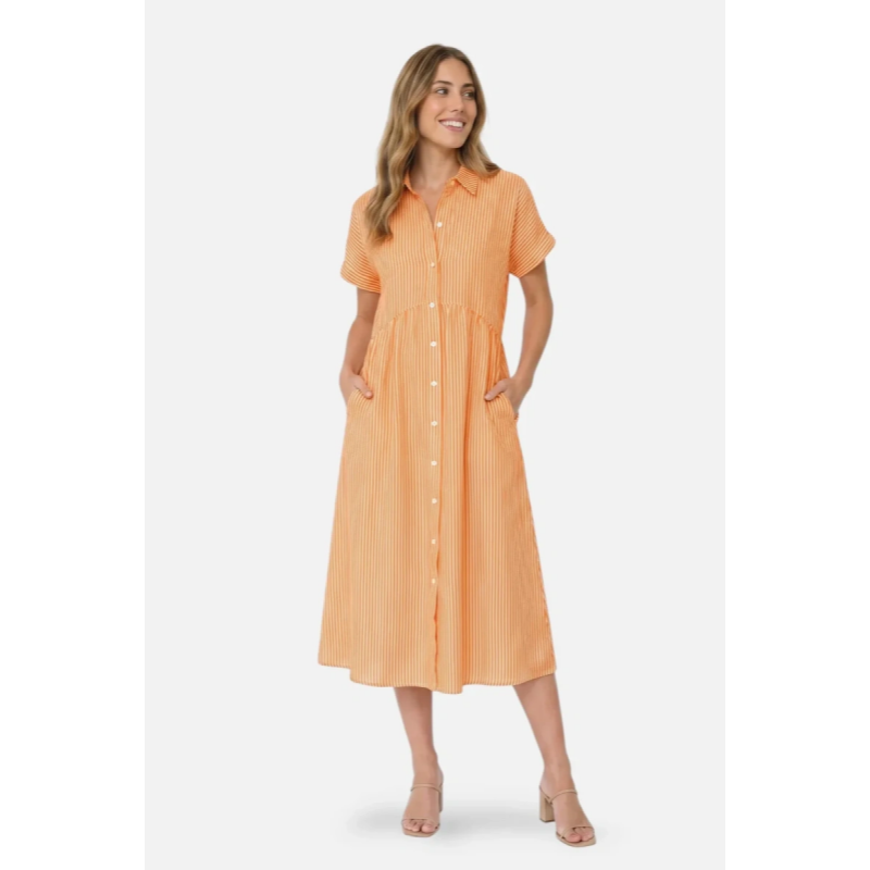 Striped Button-Down Midi Shirt Dress