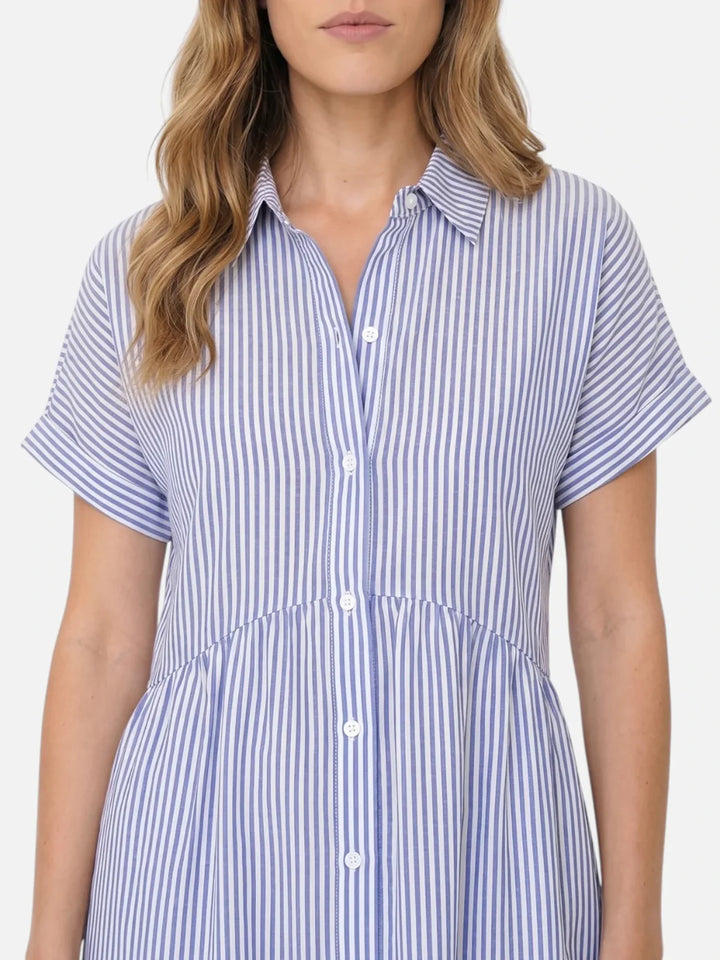 Striped Button-Down Midi Shirt Dress
