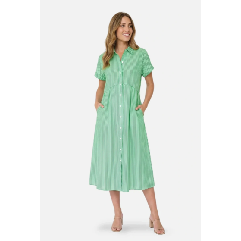 Striped Button-Down Midi Shirt Dress
