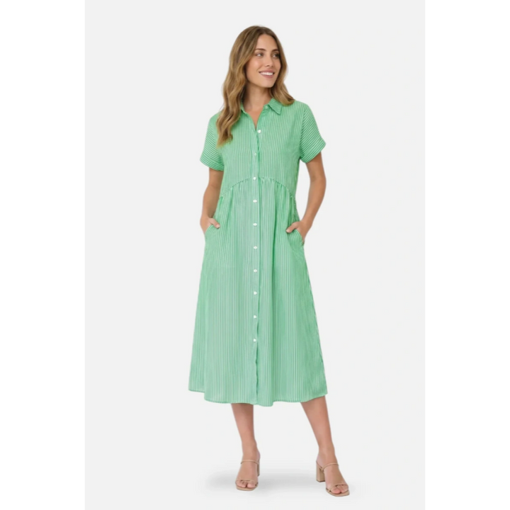Striped Button-Down Midi Shirt Dress