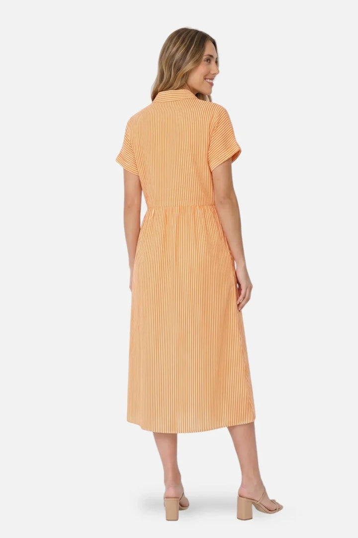 Striped Button-Down Midi Shirt Dress