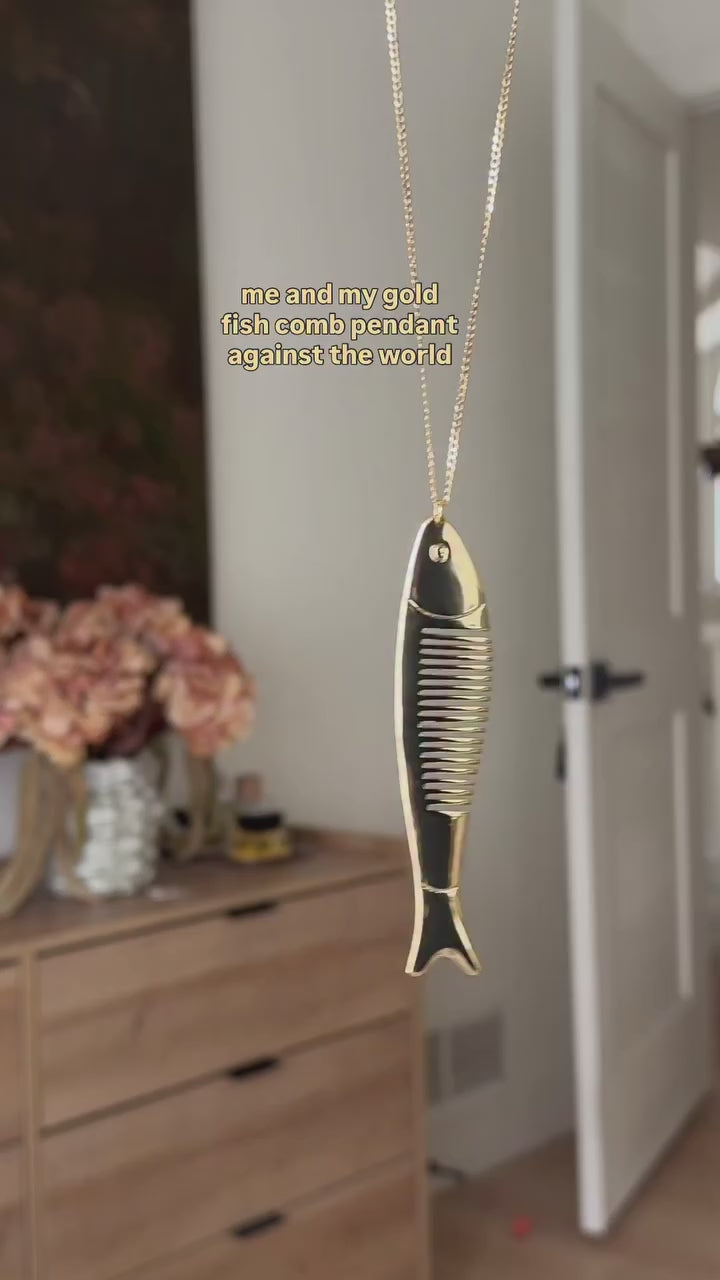 gold-plated Fish Comb Pendant Necklace, Adjustable Long Black Cord Necklace