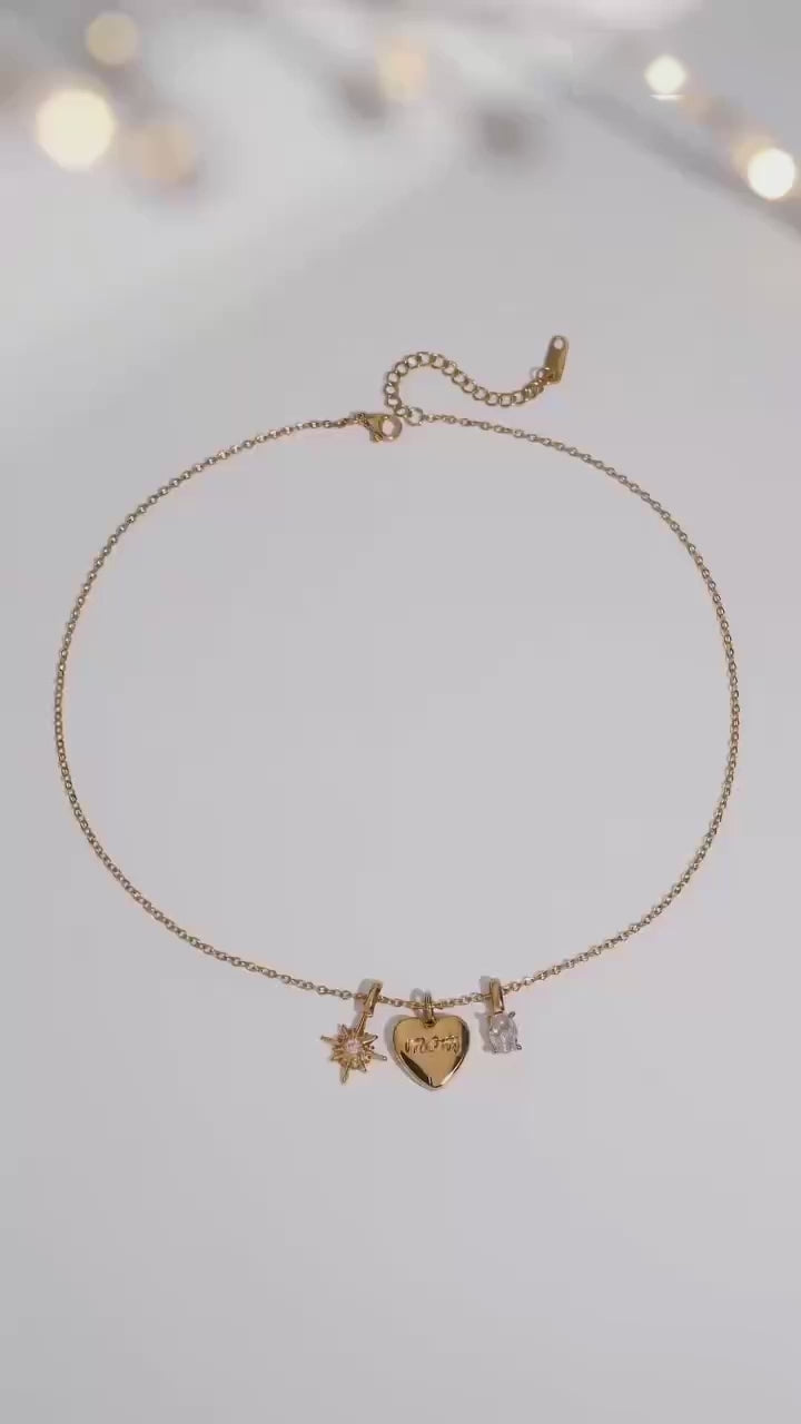 Mother’s Day Gift for Mom | Heart, Star &amp; CZ Charm Pendant