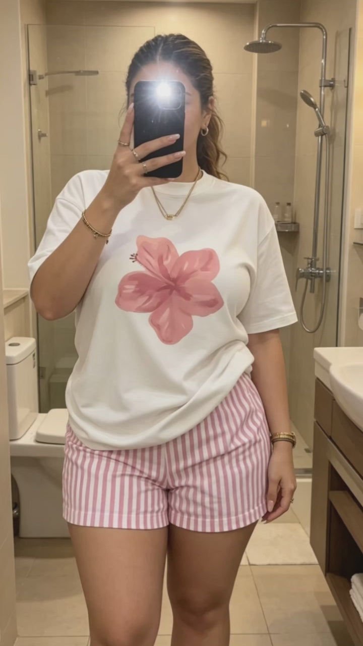 Hibiscus Oversized Cotton Tee for Women | Summer Casual T-Shirt