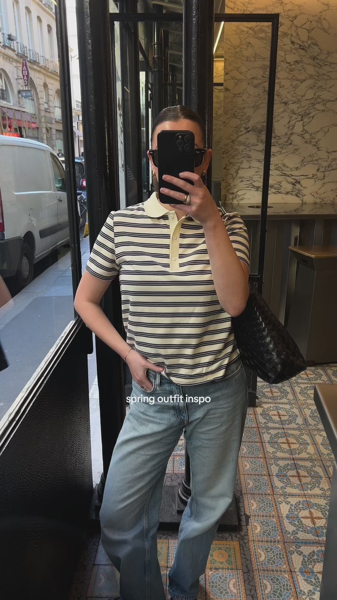 Striped Cropped Polo Knit Top