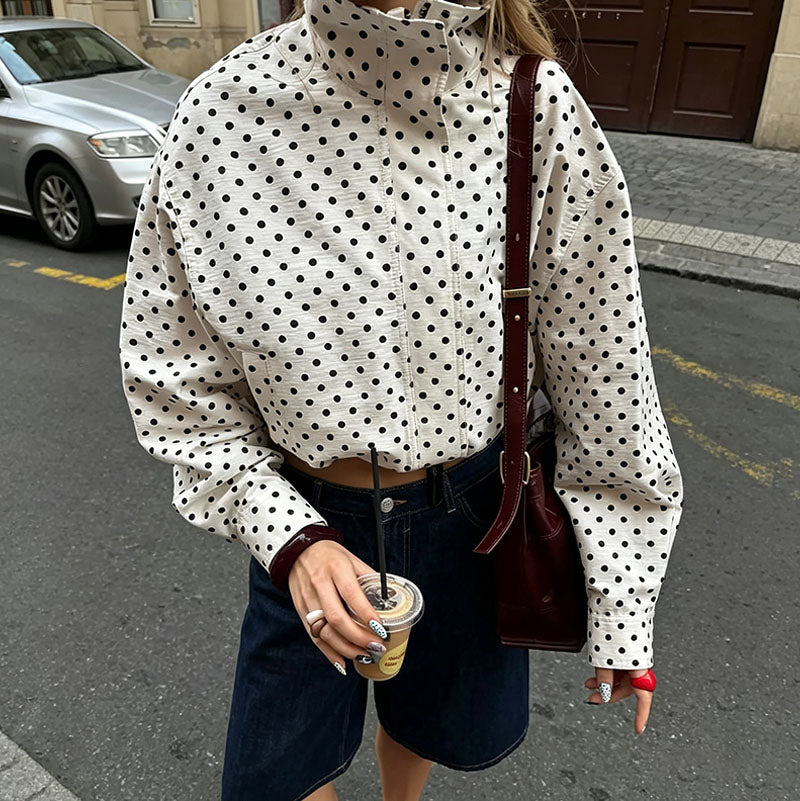Polka-dot print crew-neck jacket
