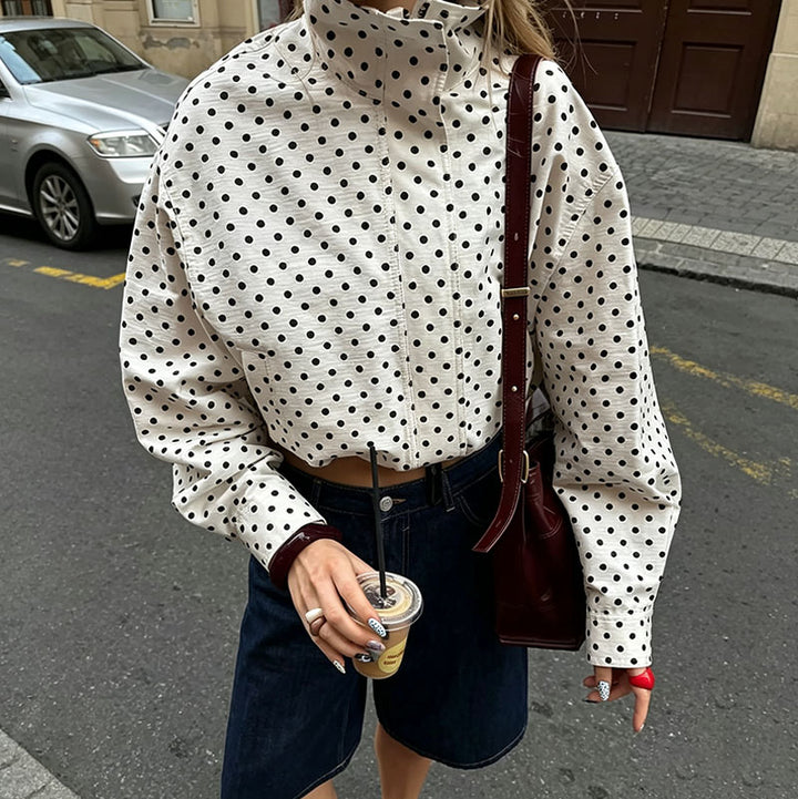 Polka-dot print crew-neck jacket