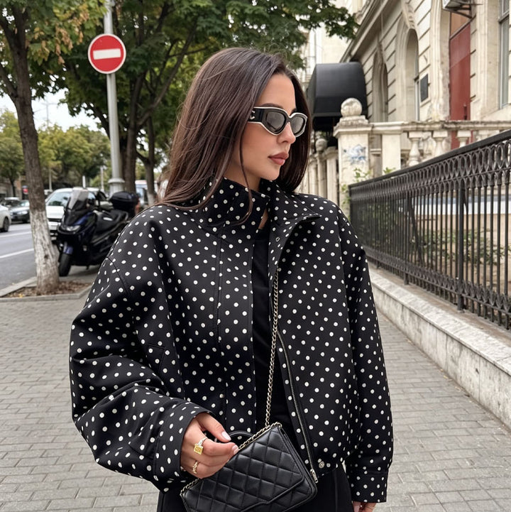 Polka-dot print crew-neck jacket